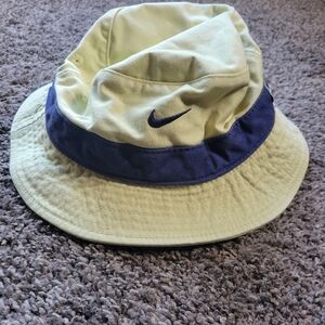 Vintage 90s Nike Swoosh Bucket Hat Cap Size Medium Yellow / Navy